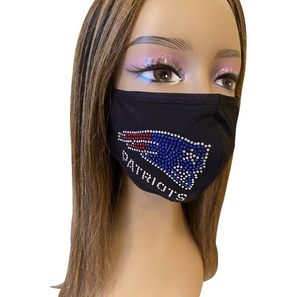 New England Patriots Rhinestone Bling Face Mask Side Logo - Picture 1 of 12